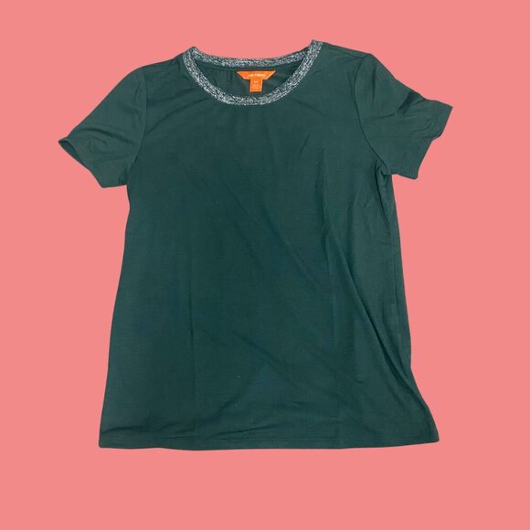 Joe Fresh Dark Green Short Sleeve T-Shirt with Metallic Trim | Size S - Picture 2 of 7